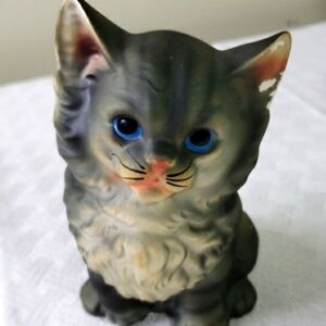 Norleans Cat Feline 1970's  ceramic planter gray blue